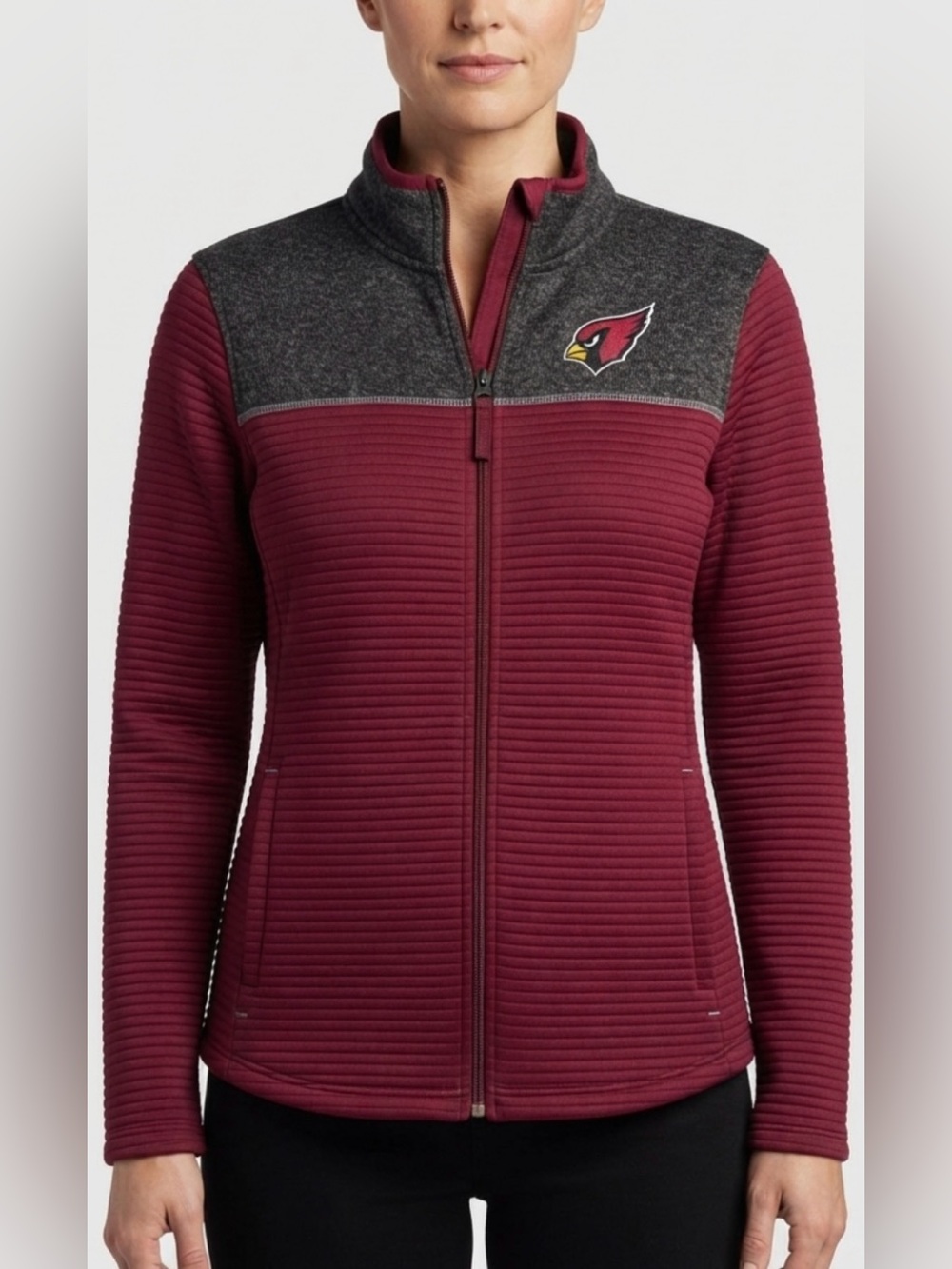 NFL Team Apparel Arizona Cardinals Zip Fleece Jacket Red Grey Women's M
